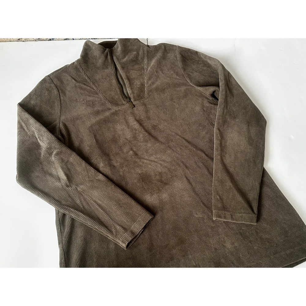 Lands End Mens Medium 10-12 Brown‎ Corduroy Quarter Zip Pullover Sweater